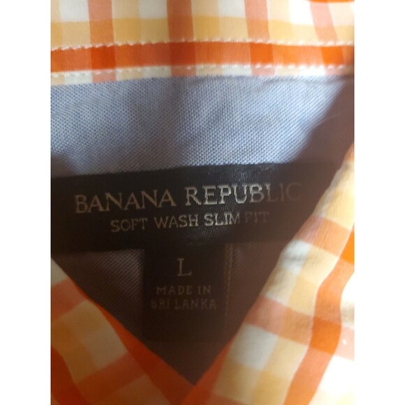 Banana Republic Button Down Shirt Large Slim Fit Long Sleeve Orange Geometric - Picture 2 of 3